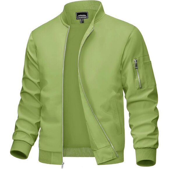 Men's Bomber Jacket Coats #01 Olive Green Casual Zip Pocket Outwear 5 Pockets
